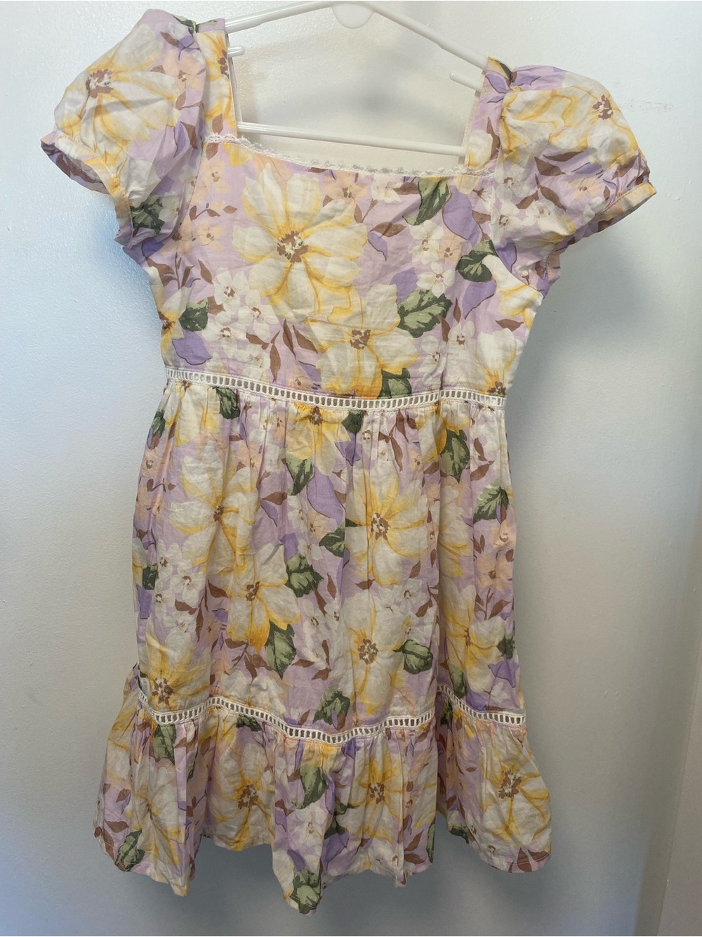 Janie and Jack Lavish Lilac Floral Puff-Sleeve Dress, Lavender & Yellow, Size 5T